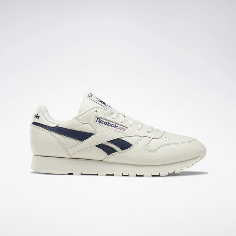 Reebok Classic Leather Tenisky Panske - Biele/Námornícka Modrá PA2487OE